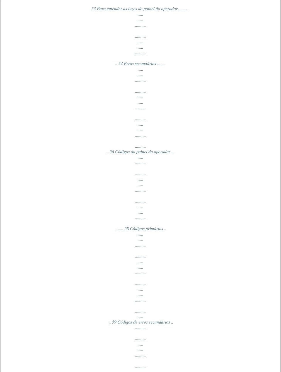 .... 56 Códigos do painel do operador.