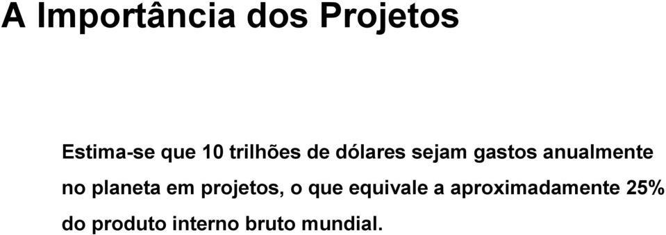 no planeta em projetos, o que equivale a