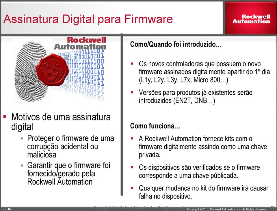 produtos já existentes serão introduzidos (EN2T, DNB ) Como funciona A Rockwell Automation fornece kits com o firmware digitalmente assindo como uma chave privada.