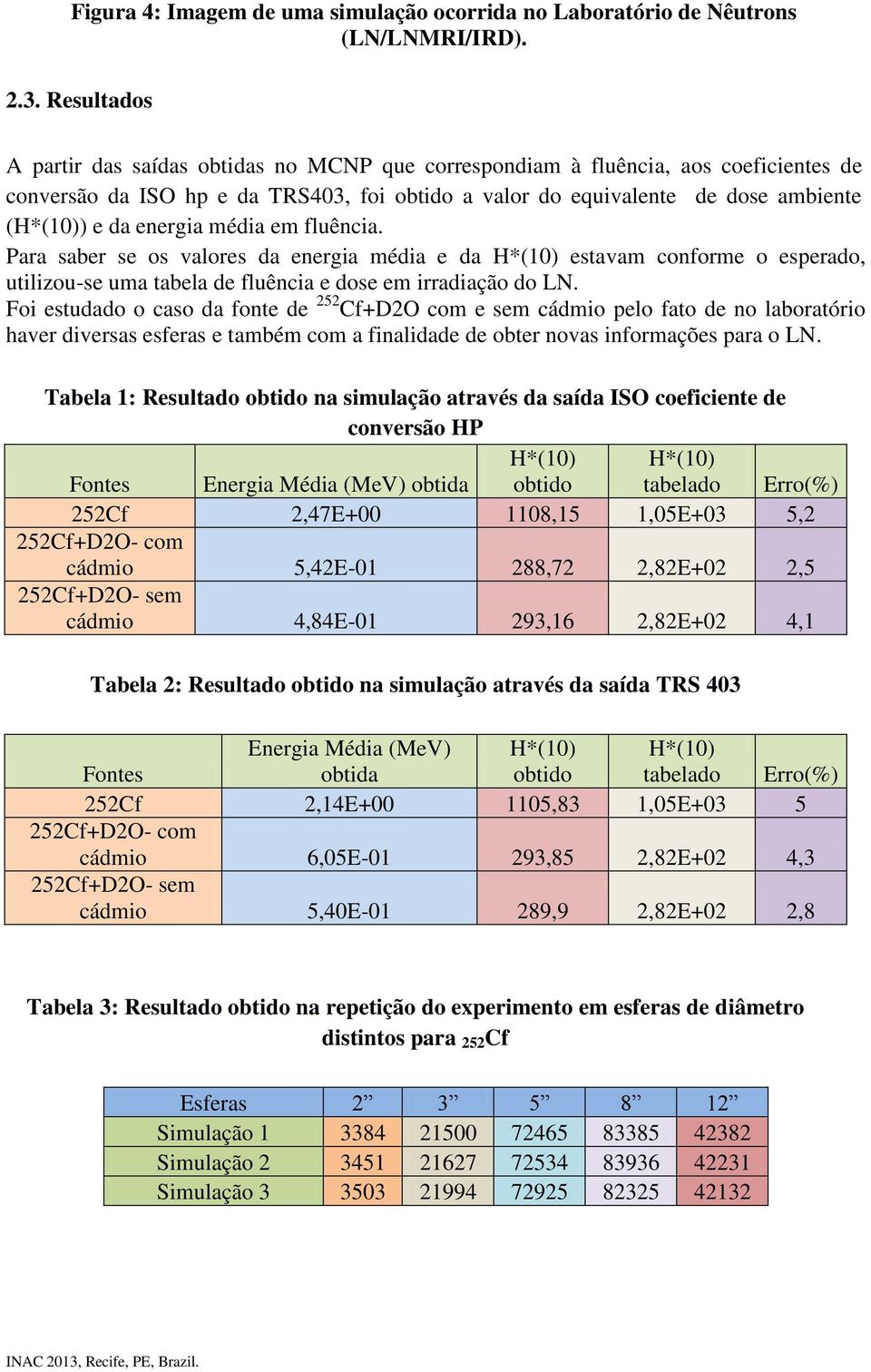 energia média em fluência. Para saber se os valores da energia média e da H*(10) estavam conforme o esperado, utilizou-se uma tabela de fluência e dose em irradiação do LN.