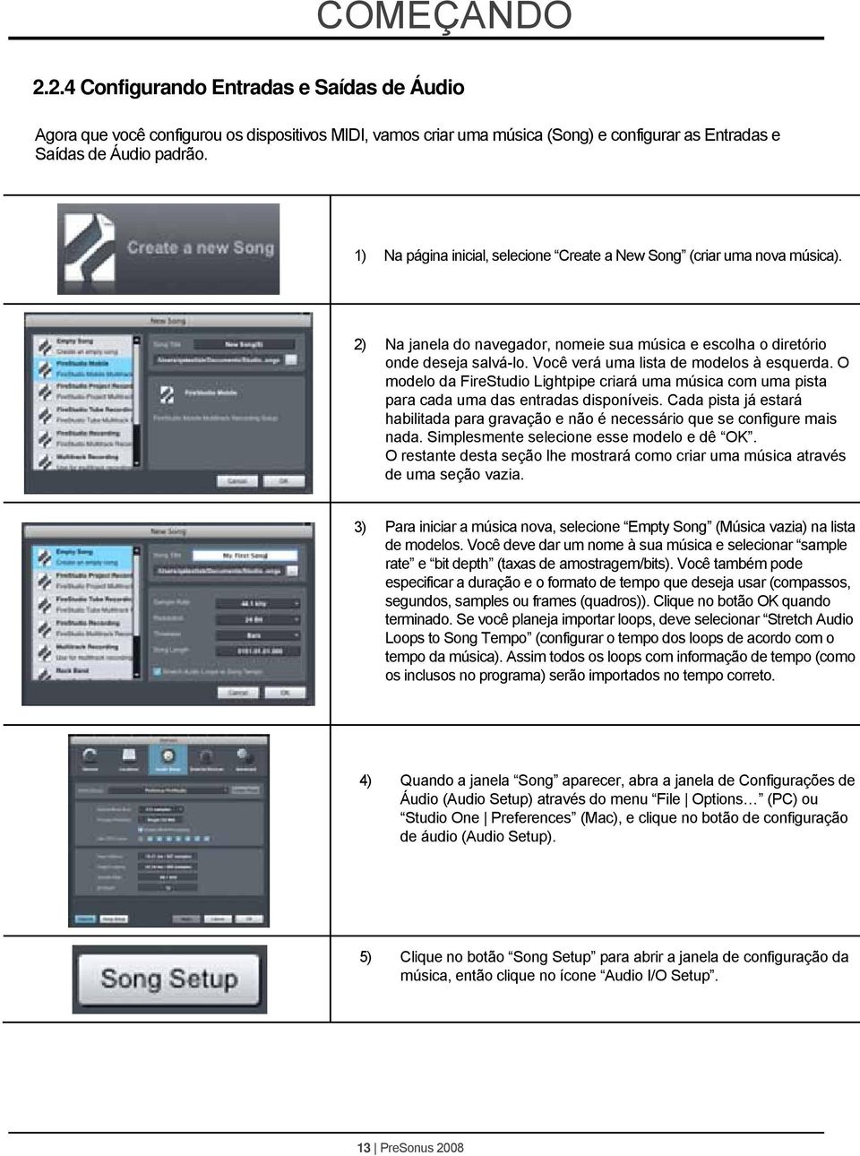 Você verá uma lista de modelos à esquerda. O modelo da FireStudio Lightpipe criará uma música com uma pista para cada uma das entradas disponíveis.