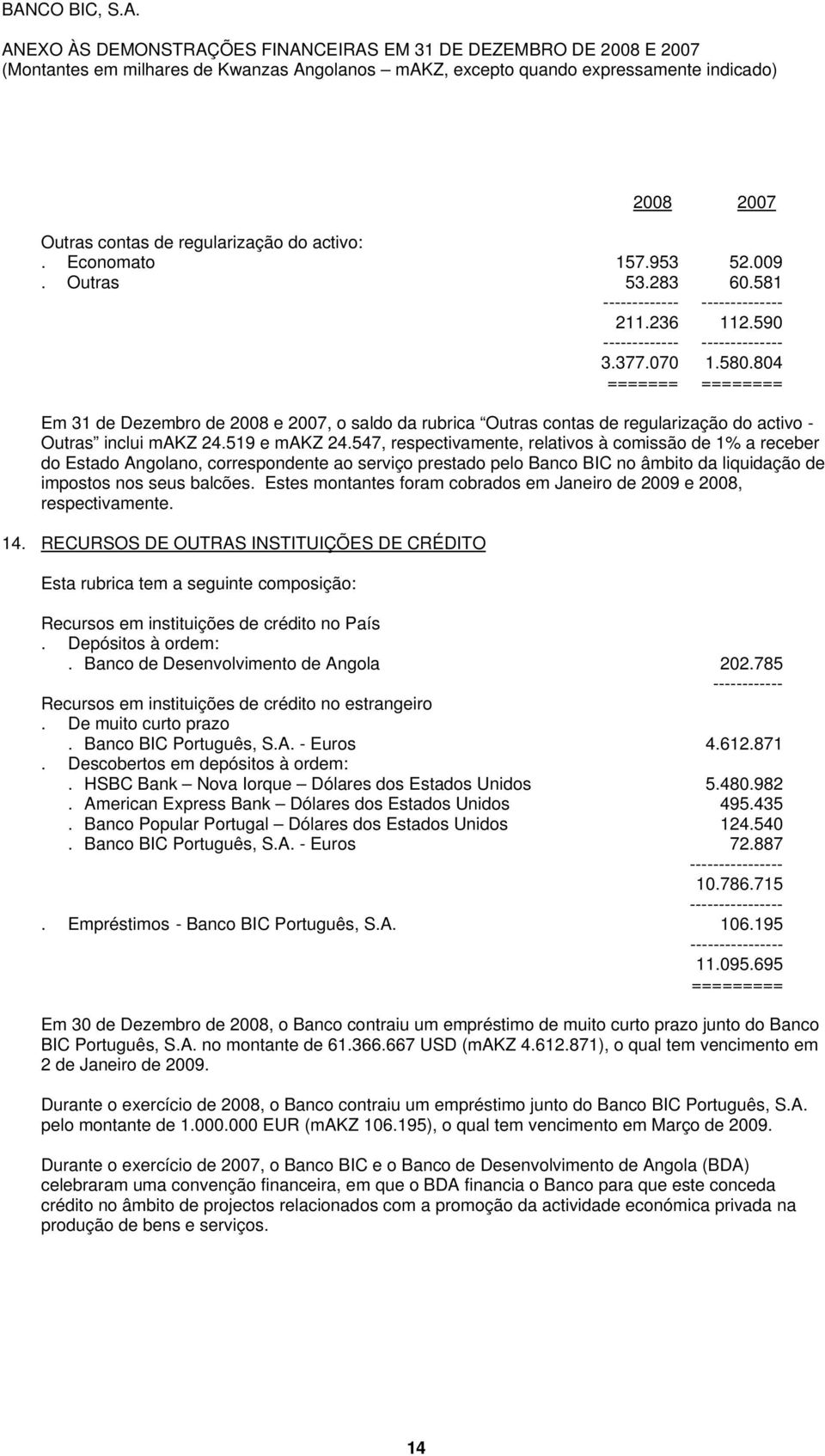 547, respectivamente, relativos à comissão de 1% a receber do Estado Angolano, correspondente ao serviço prestado pelo Banco BIC no âmbito da liquidação de impostos nos seus balcões.