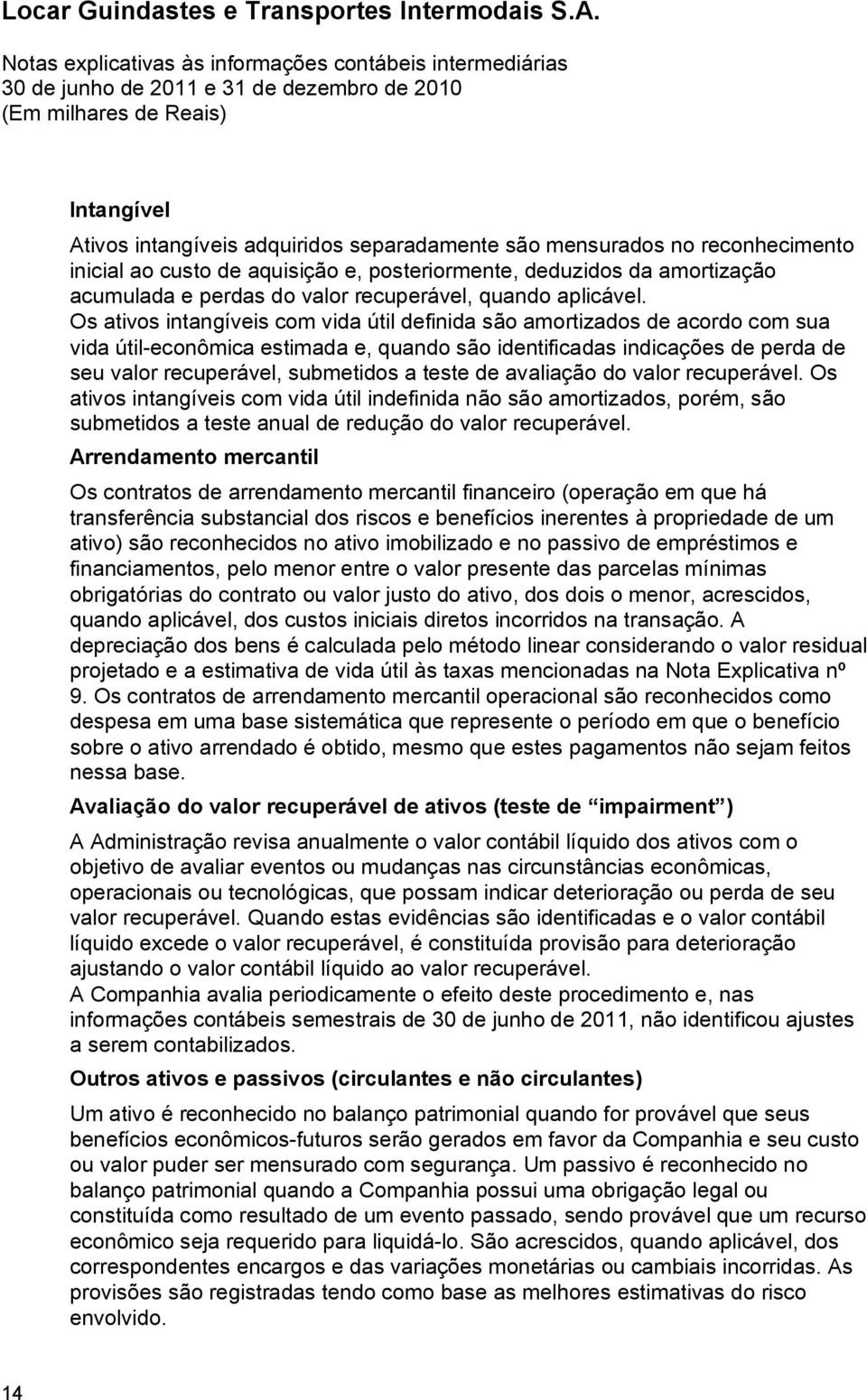 Os ativos intangíveis com vida útil definida são amortizados de acordo com sua vida útil-econômica estimada e, quando são identificadas indicações de perda de seu valor recuperável, submetidos a