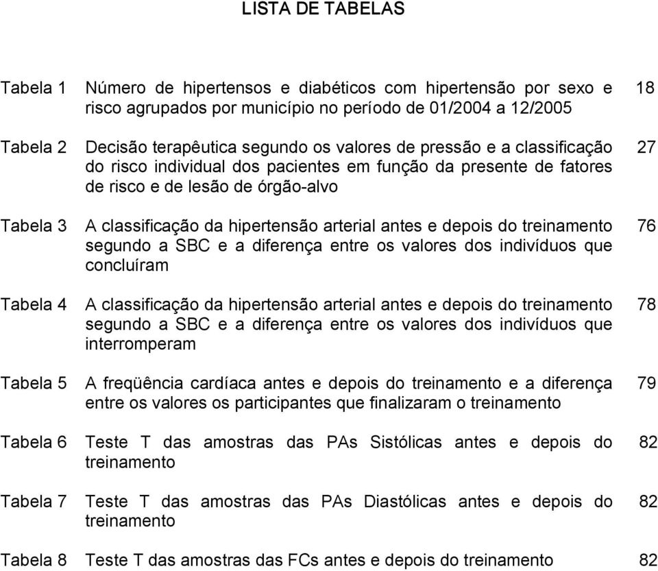 hipertensão arterial antes e depois do treinamento segundo a SBC e a diferença entre os valores dos indivíduos que concluíram A classificação da hipertensão arterial antes e depois do treinamento