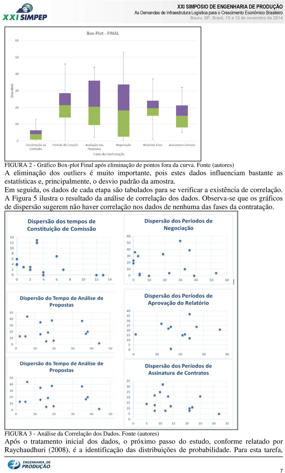 Em seguida, os dados de cada etapa são tabulados para se verificar a existência de correlação. A Figura 5 ilustra o resultado da análise de correlação dos dados.