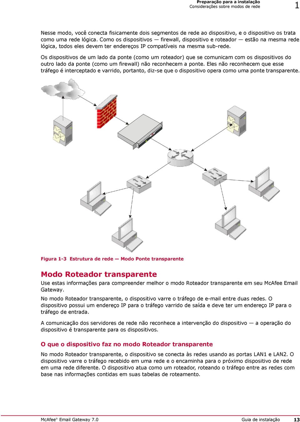 Os dispositivos de um lado da ponte (como um roteador) que se comunicam com os dispositivos do outro lado da ponte (como um firewall) não reconhecem a ponte.