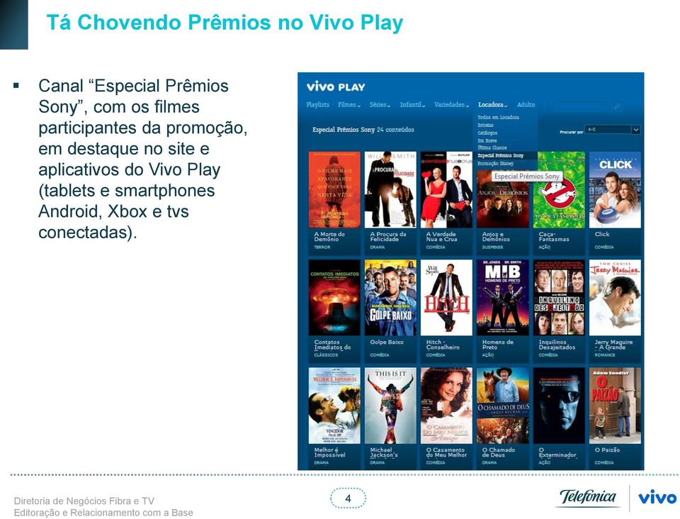 site e aplicativos do Vivo Play (tablets e