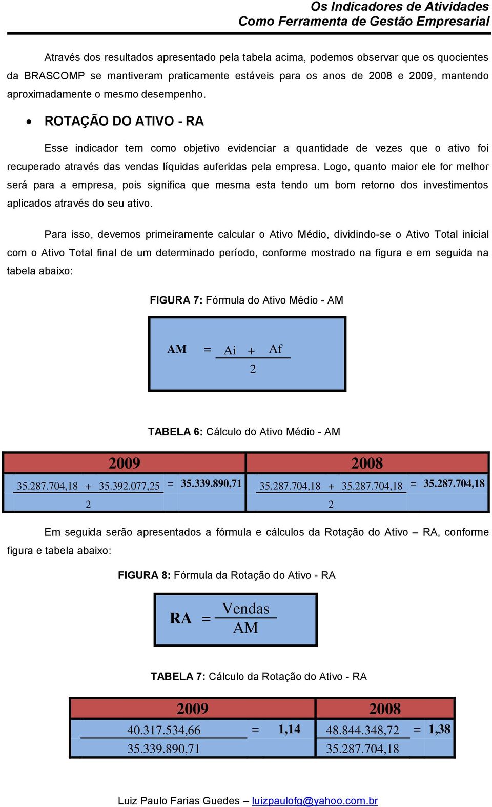 Logo, quanto maior ele for melhor será para a empresa, pois significa que mesma esta tendo um bom retorno dos investimentos aplicados através do seu ativo.