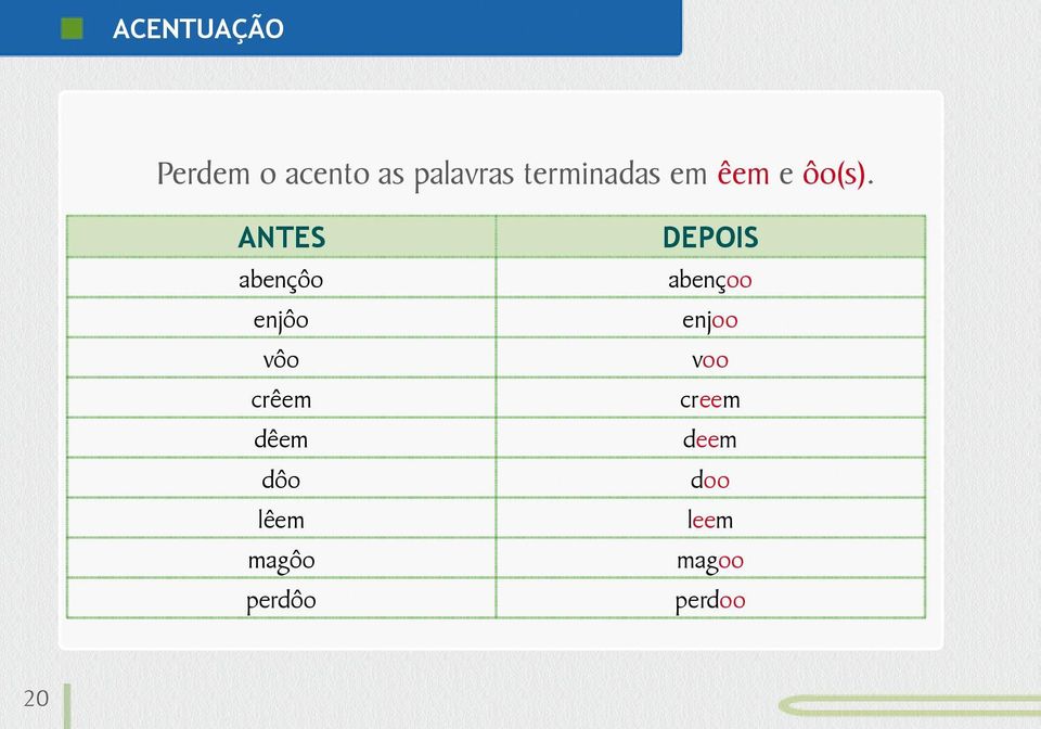 ANTES abençôo enjôo vôo crêem dêem dôo lêem