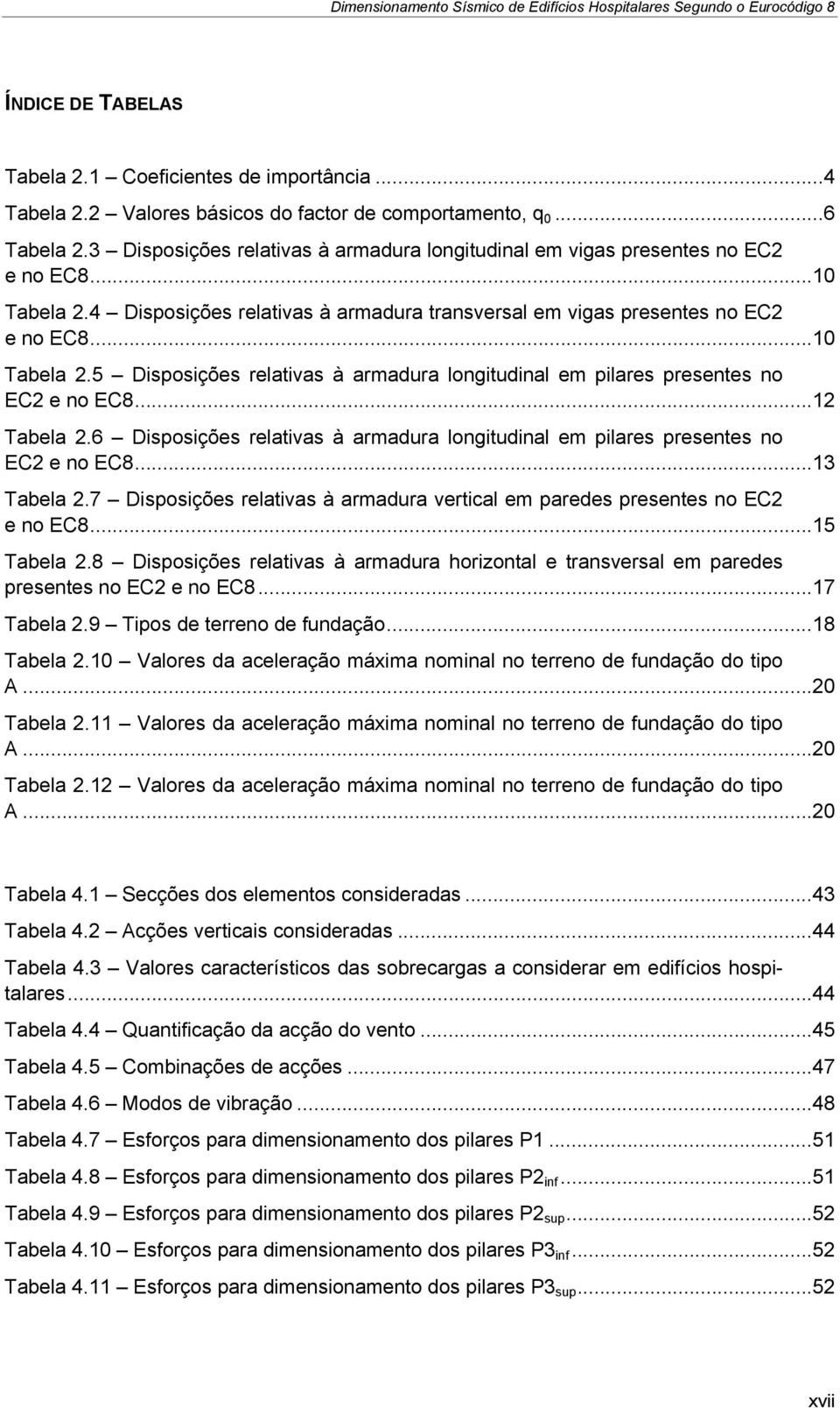 .. 12 Tabela 2.6 Disposições relativas à armadura longitudinal em pilares presentes no EC2 e no EC8... 13 Tabela 2.7 Disposições relativas à armadura vertical em paredes presentes no EC2 e no EC8.