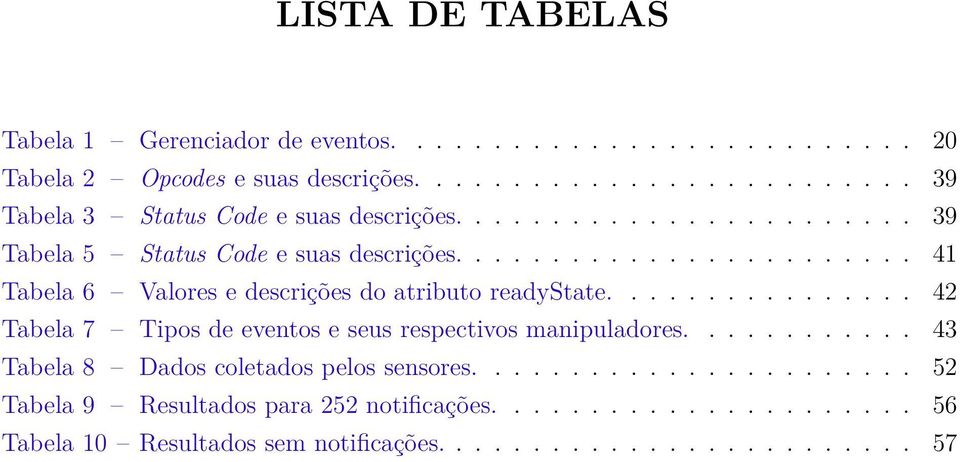 ....................... 41 Tabela 6 Valores e descrições do atributo readystate................ 42 Tabela 7 Tipos de eventos e seus respectivos manipuladores.