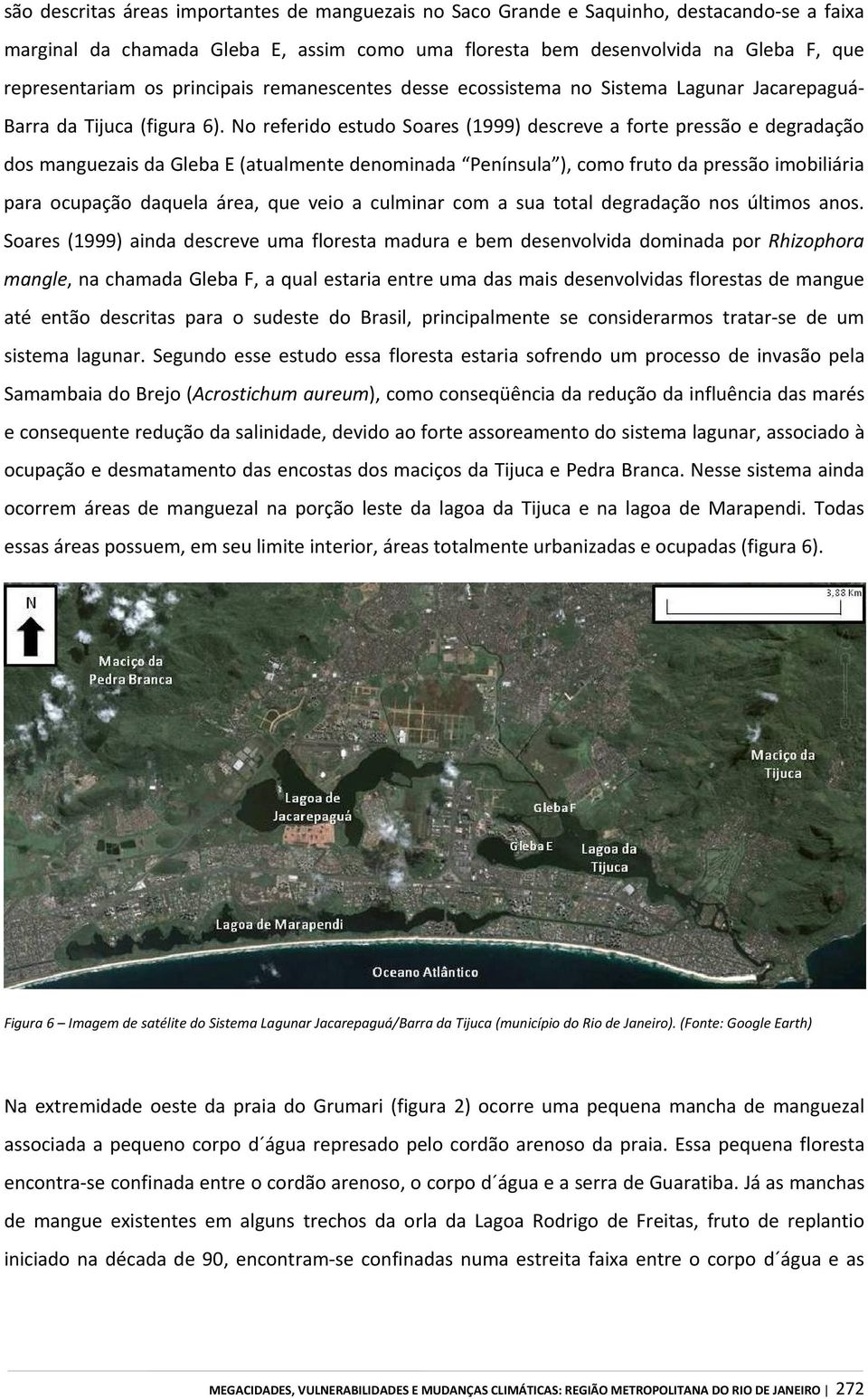 No referido estudo Soares (1999) descreve a forte pressão e degradação dos manguezais da Gleba E (atualmente denominada Península ), como fruto da pressão imobiliária para ocupação daquela área, que