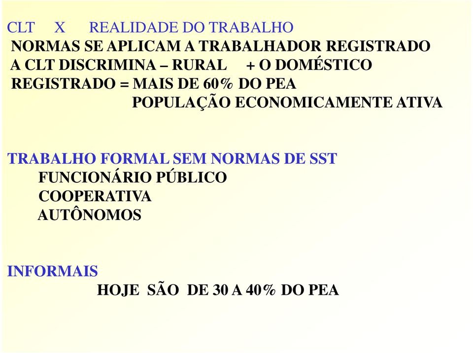 POPULAÇÃO ECONOMICAMENTE ATIVA TRABALHO FORMAL SEM NORMAS DE SST