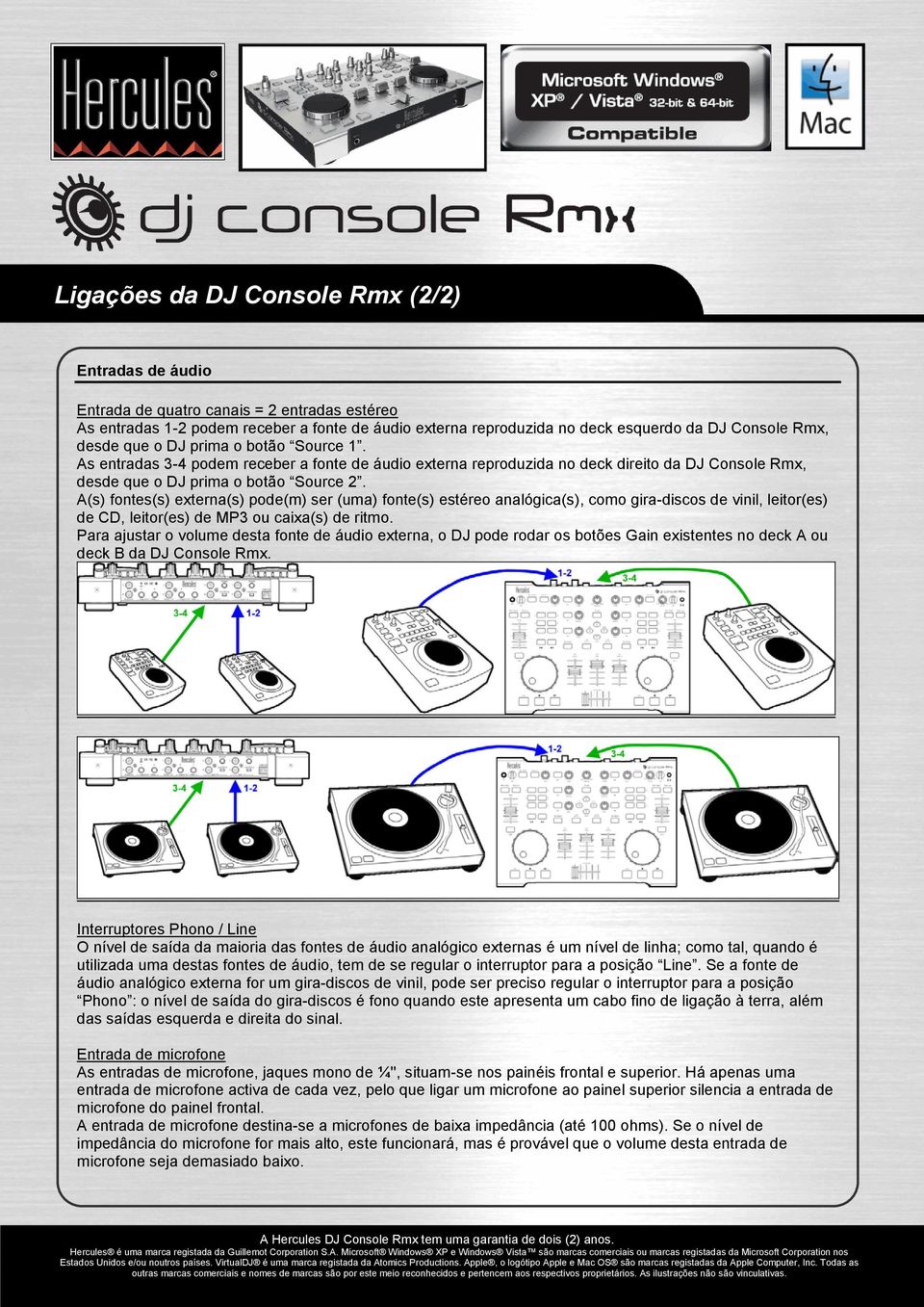 A(s) fontes(s) externa(s) pode(m) ser (uma) fonte(s) estéreo analógica(s), como gira-discos de vinil, leitor(es) de CD, leitor(es) de MP3 ou caixa(s) de ritmo.