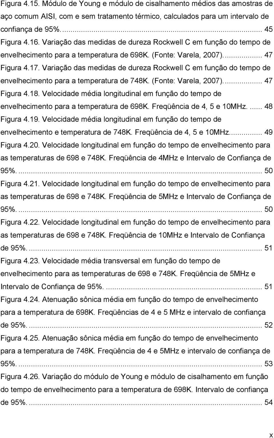 Variação das medidas de dureza Rockwell C em função do tempo de envelhecimento para a temperatura de 748K. (Fonte: Varela, 2007)... 47 Figura 4.18.