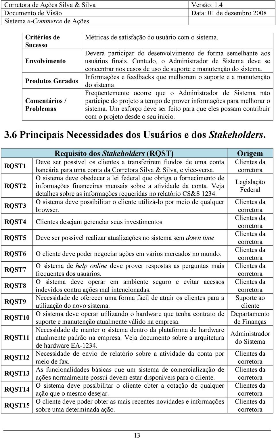 Informações e feedbacks que melhorem o suporte e a manutenção do sistema.