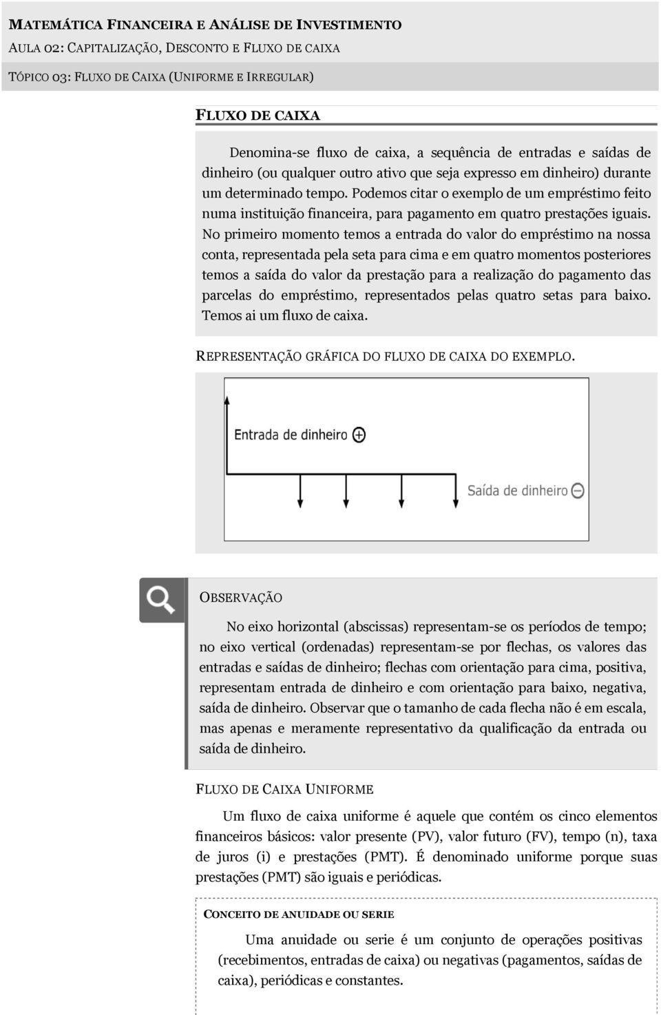 Podemos citar o exemplo de um empréstimo feito numa instituição financeira, para pagamento em quatro prestações iguais.