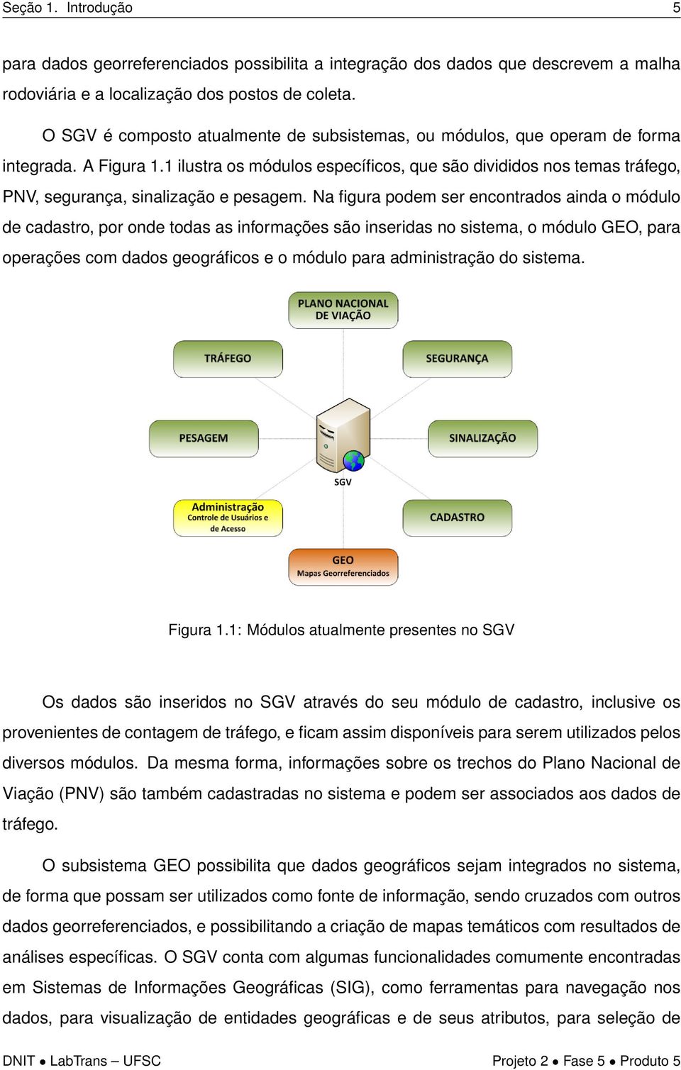 1 ilustra os módulos específicos, que são divididos nos temas tráfego, PNV, segurança, sinalização e pesagem.