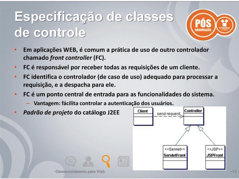 FC identifica o controlador (de caso de uso) adequado para processar a requisição, e a despacha para ele.