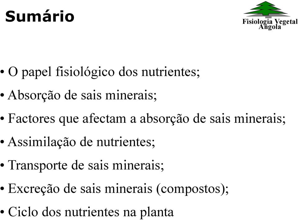 Assimilação de nutrientes; Transporte de sais minerais;