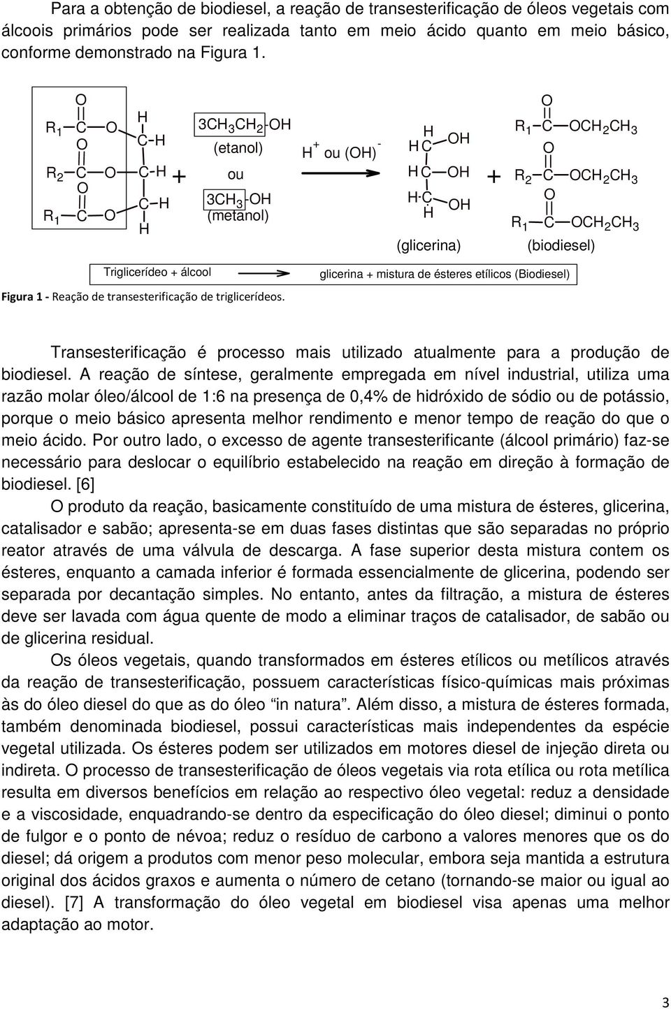 CH 3 (biodiesel) Triglicerídeo + álcool Figura 1 - Reação de transesterificação de triglicerídeos.