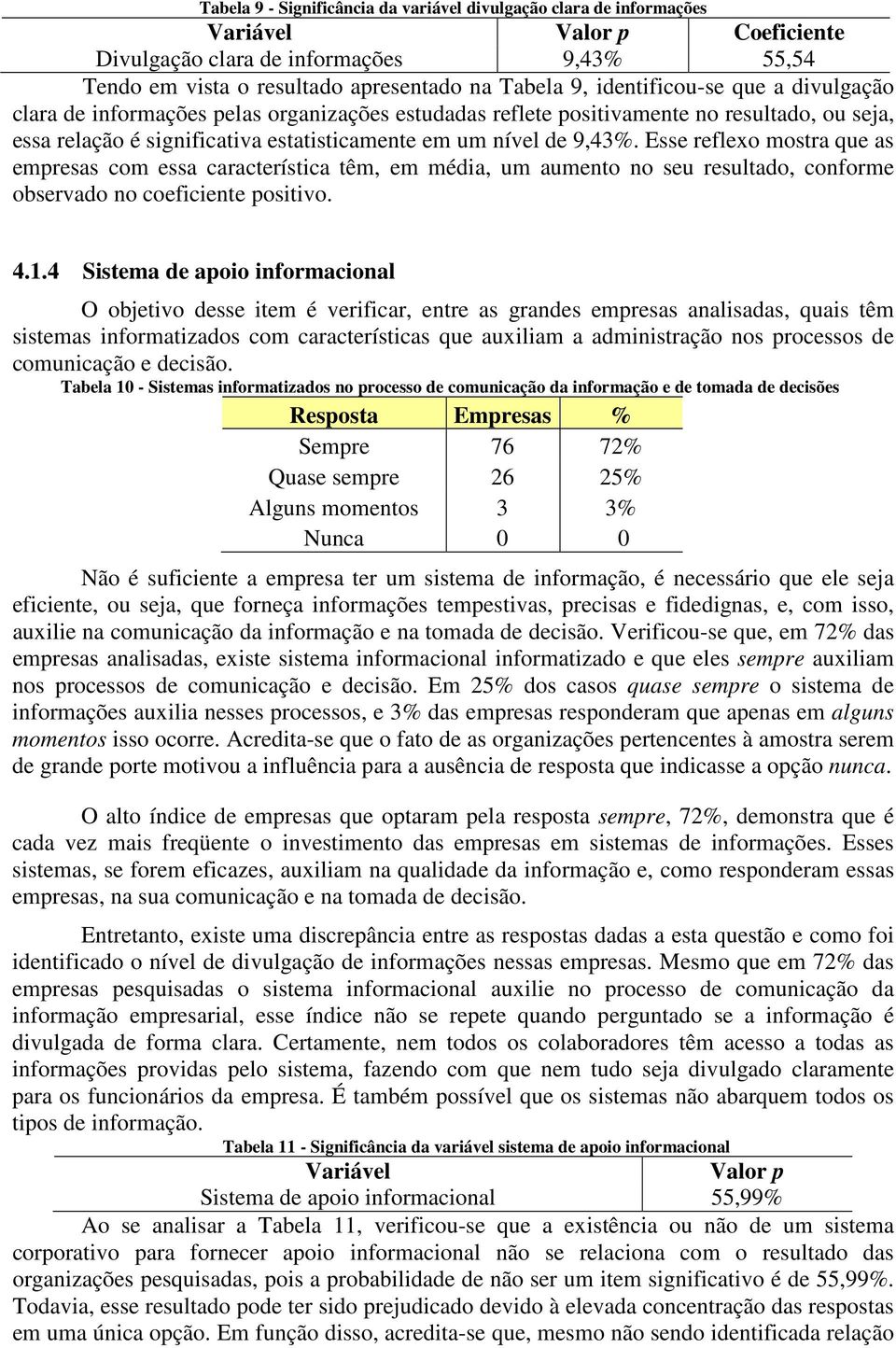 Esse reflexo mostra que as empresas com essa característica têm, em média, um aumento no seu resultado, conforme observado no coeficiente positivo. 4.1.