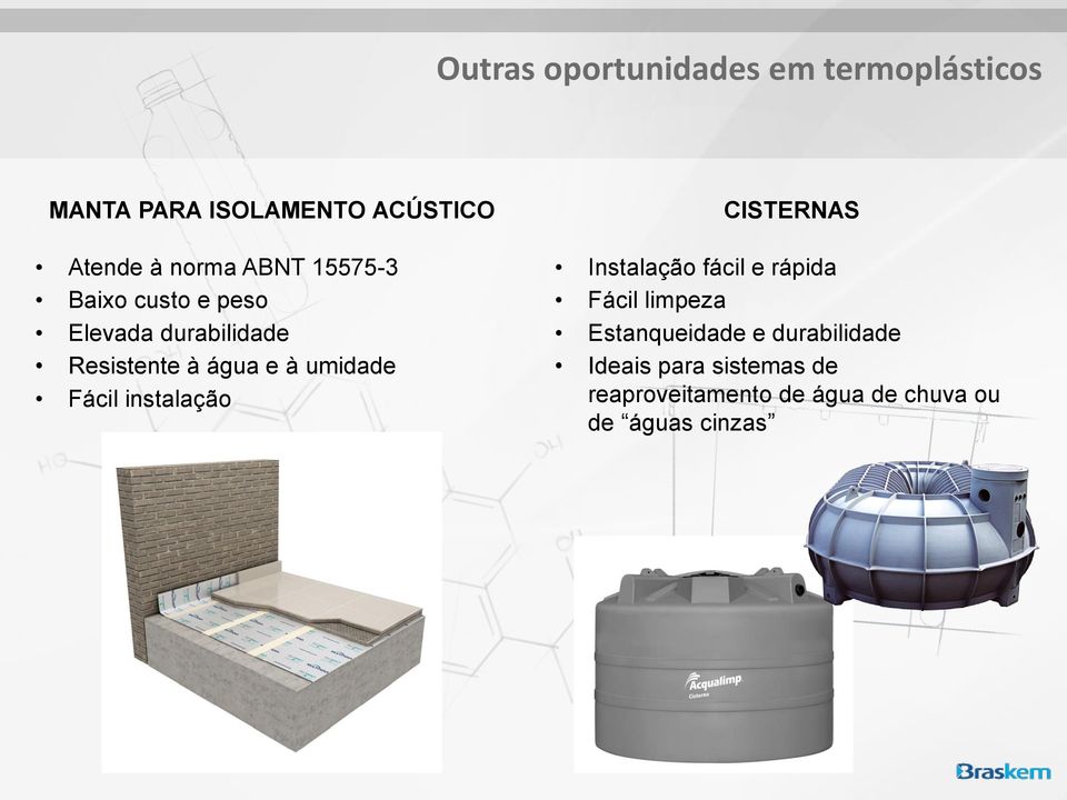 Fácil instalação CISTERNAS Instalação fácil e rápida Fácil limpeza Estanqueidade e