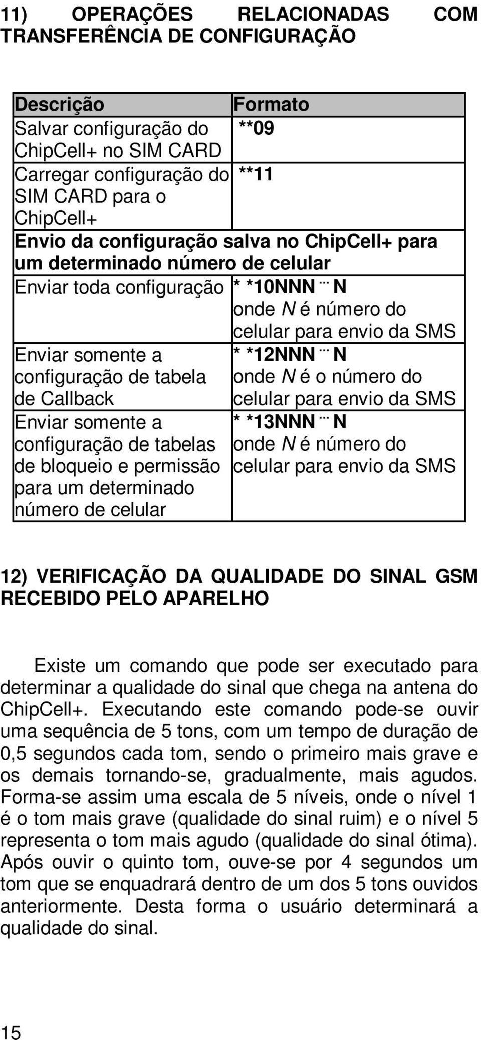 .. N configuração de tabela N é o número do de Callback celular para envio da SMS Enviar somente a configuração de tabelas de bloqueio e permissão para um determinado número de celular * *13NNN.