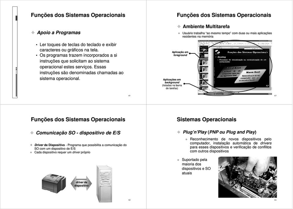 Ambiente Multitarefa Usuário trabalha ao mesmo tempo com duas ou mais aplicações residentes na memória Aplicação em foreground Aplicações em background (listadas na barra de tarefas) 41 42