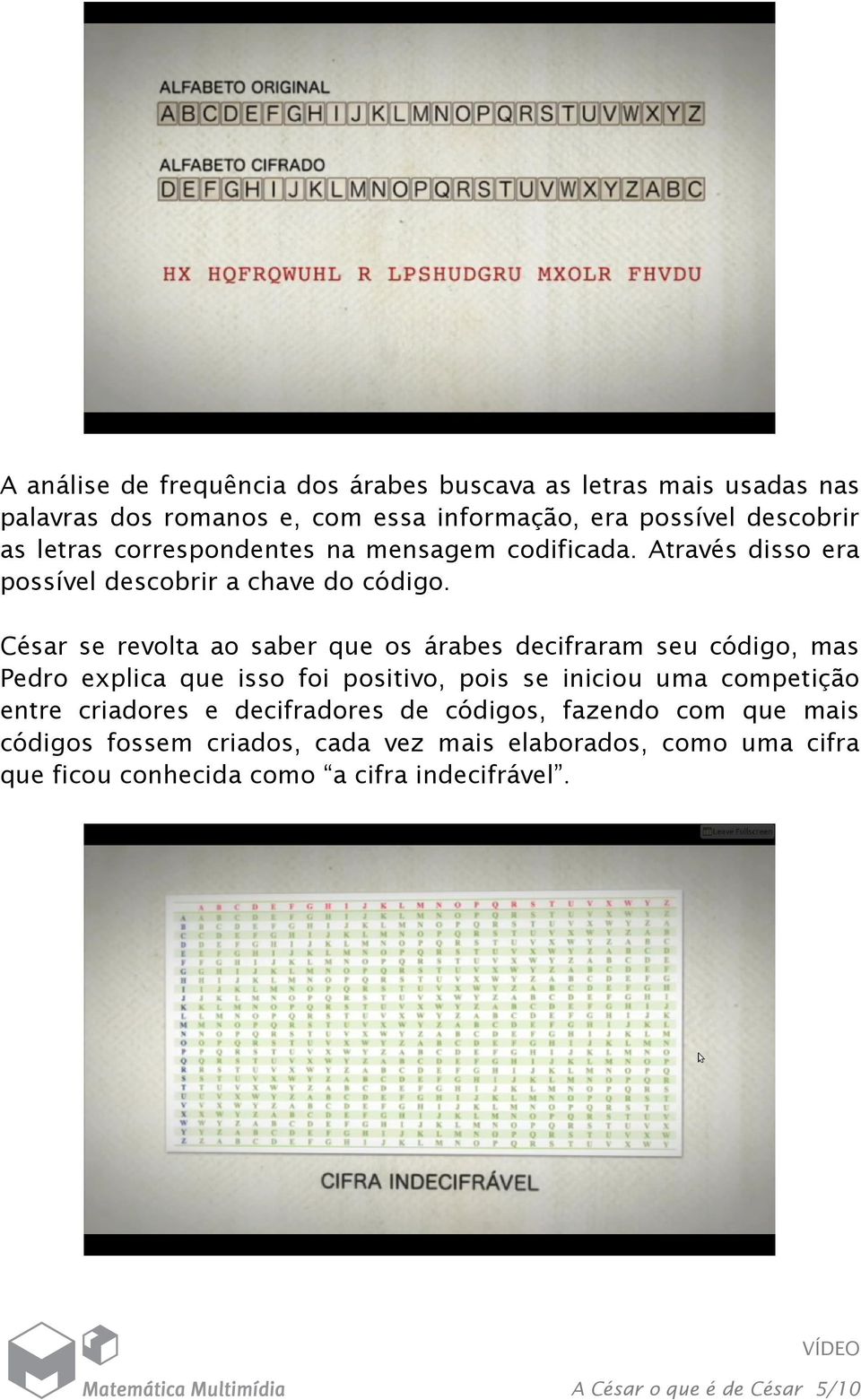 César se revolta ao saber que os árabes decifraram seu código, mas Pedro explica que isso foi positivo, pois se iniciou uma competição entre