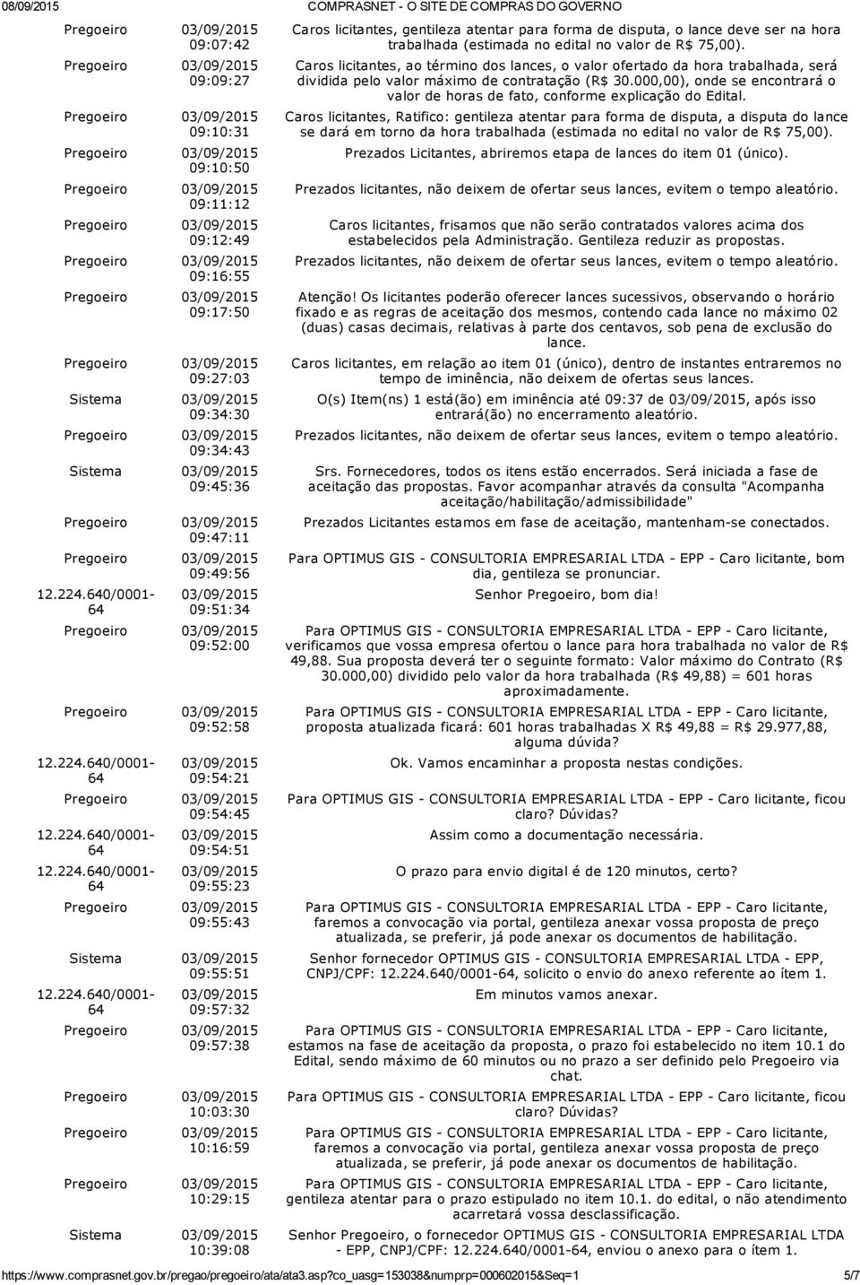 (estimada no edital no valor de R$ 75,00). Caros licitantes, ao término dos lances, o valor ofertado da hora trabalhada, será dividida pelo valor máximo de contratação (R$ 30.