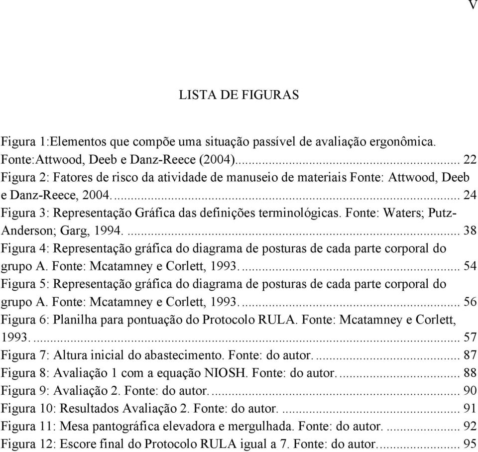 Fonte: Waters; Putz- Anderson; Garg, 1994.... 38 Figura 4: Representação gráfica do diagrama de posturas de cada parte corporal do grupo A. Fonte: Mcatamney e Corlett, 1993.