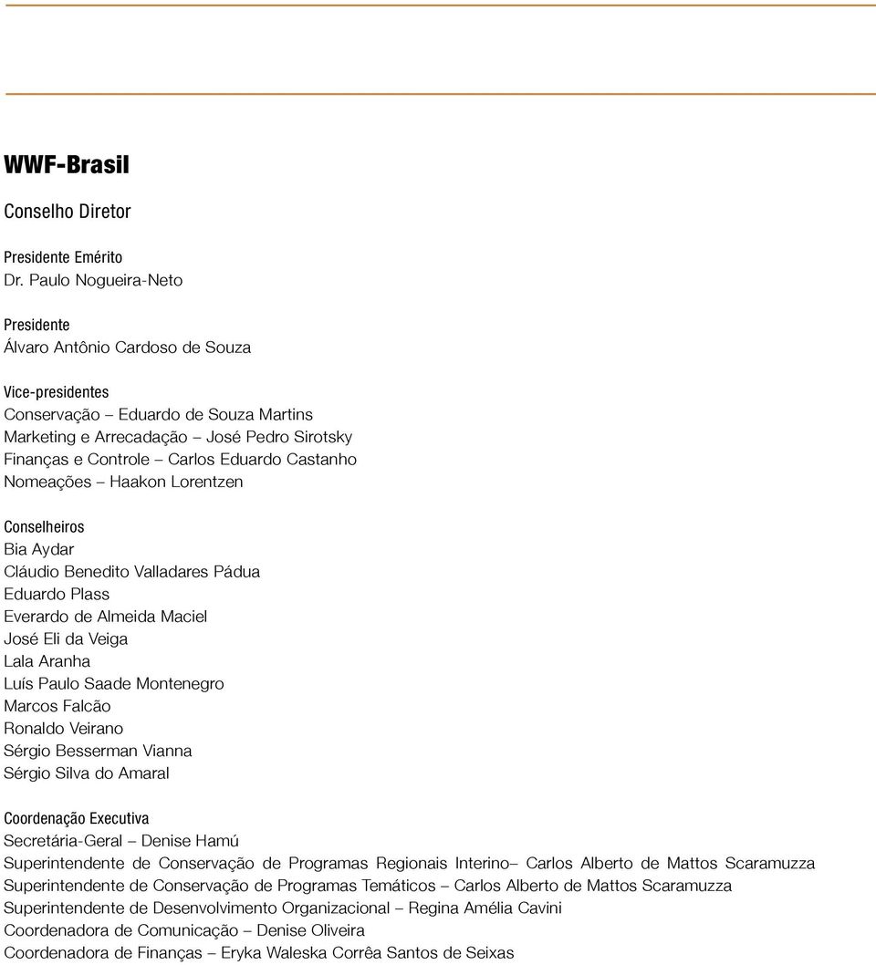 Castanho Nomeações Haakon Lorentzen Conselheiros Bia Aydar Cláudio Benedito Valladares Pádua Eduardo Plass Everardo de Almeida Maciel José Eli da Veiga Lala Aranha Luís Paulo Saade Montenegro Marcos