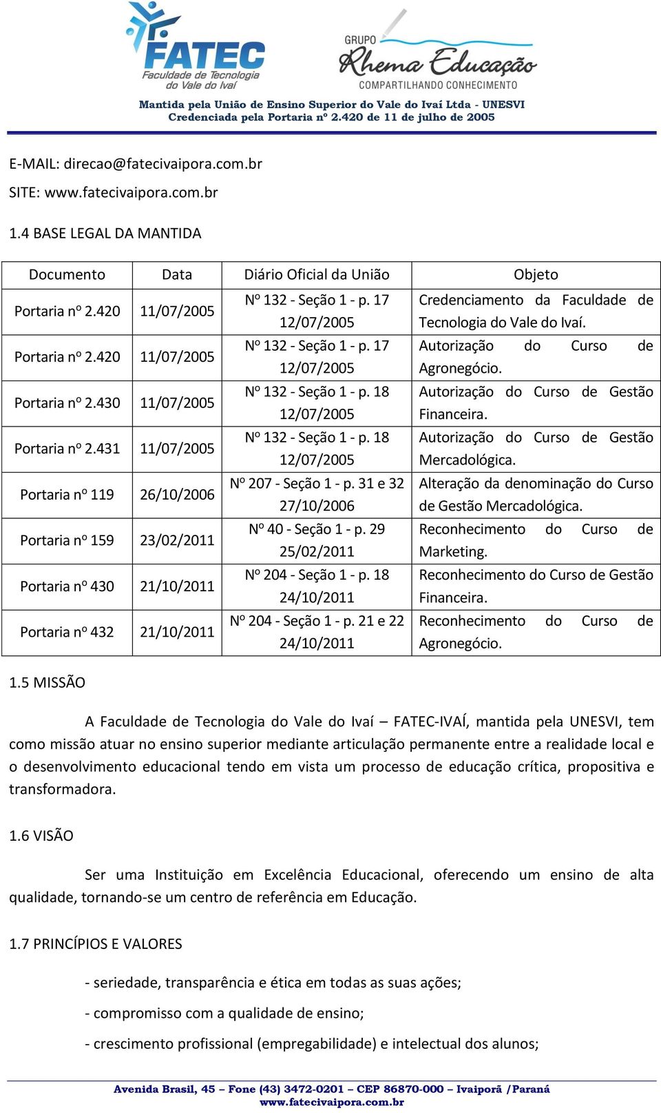 17 12/07/2005 N o 132 - Seção 1 - p. 18 12/07/2005 N o 132 - Seção 1 - p. 18 12/07/2005 N o 207 - Seção 1 - p. 31 e 32 27/10/2006 N o 40 - Seção 1 - p. 29 25/02/2011 N o 204 - Seção 1 - p.