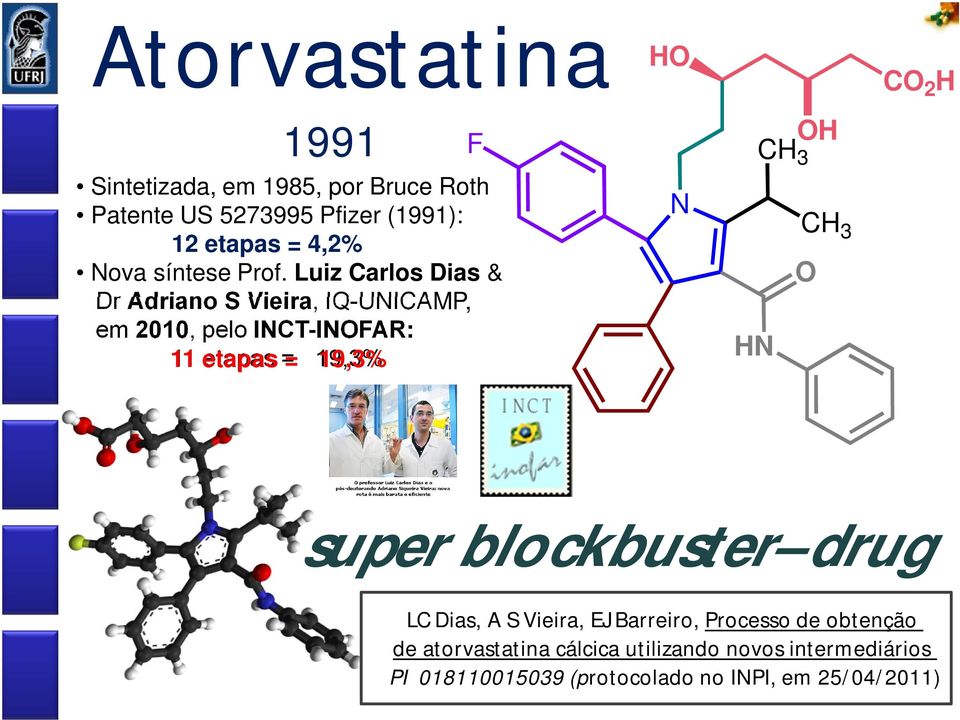 Luiz Carlos Dias & Dr Adriano S Vieira, IQ-UNICAMP, em 2010, pelo INCT-INOFAR: 11 etapas = 19,3% F HO N OH CH