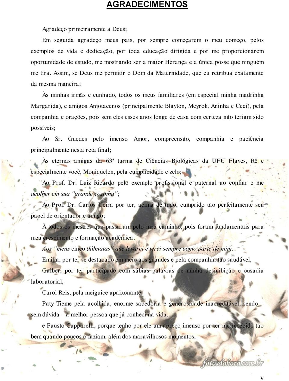 Assim, se Deus me permitir o Dom da Maternidade, que eu retribua exatamente da mesma maneira; Às minhas irmãs e cunhado, todos os meus familiares (em especial minha madrinha Margarida), e amigos