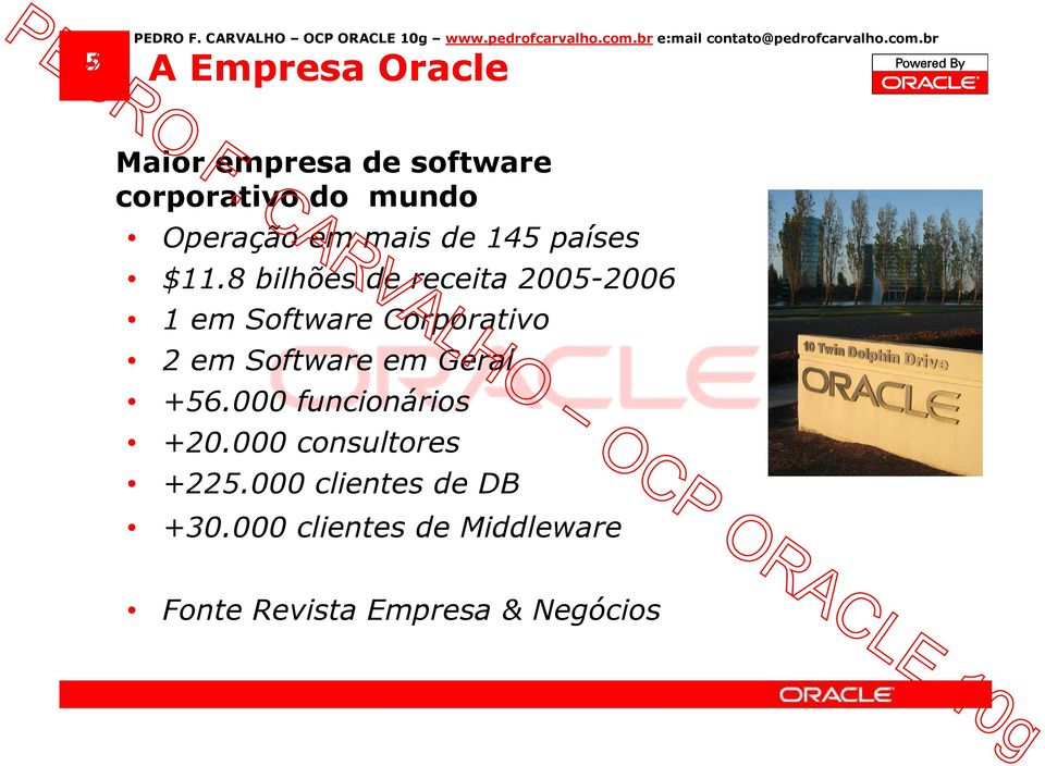 br A Empresa Oracle Maior empresa de software corporativo do mundo Operação em mais de 145 países $11.