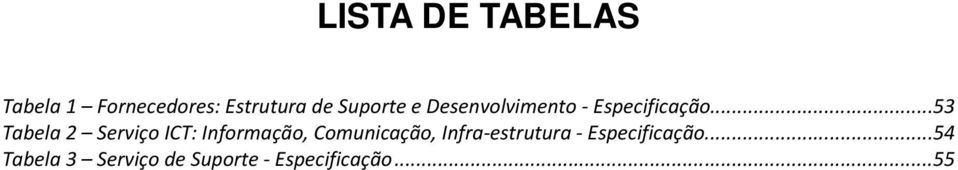 ..53 Tabela 2 Serviço ICT: Informação, Comunicação,