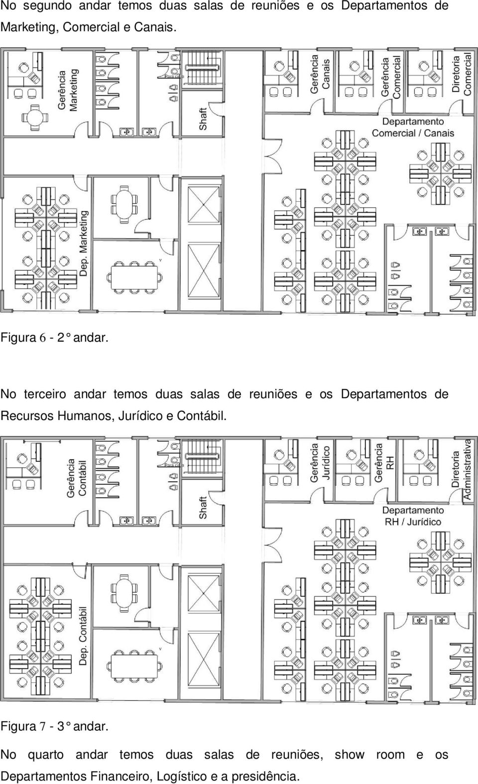 No terceiro andar temos duas salas de reuniões e os Departamentos de Recursos Humanos,