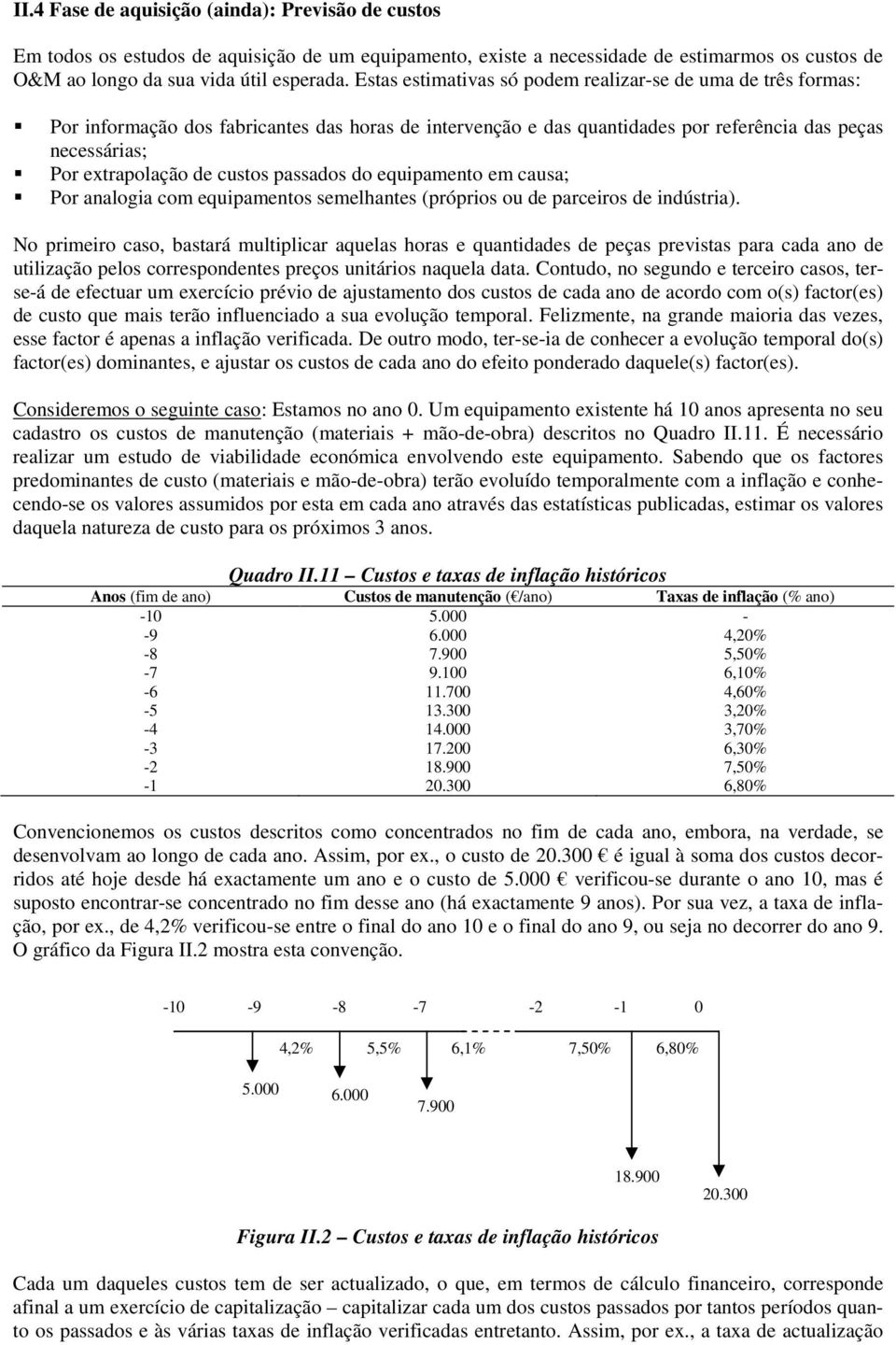 custos passados do equipamento em causa; Por analogia com equipamentos semelhantes (próprios ou de parceiros de indústria).