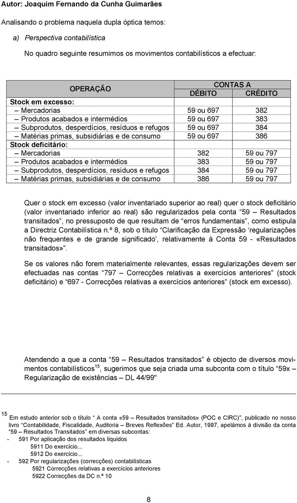 Stock deficitário: Mercadorias 382 59 ou 797 Produtos acabados e intermédios 383 59 ou 797 Subprodutos, desperdícios, resíduos e refugos 384 59 ou 797 Matérias primas, subsidiárias e de consumo 386