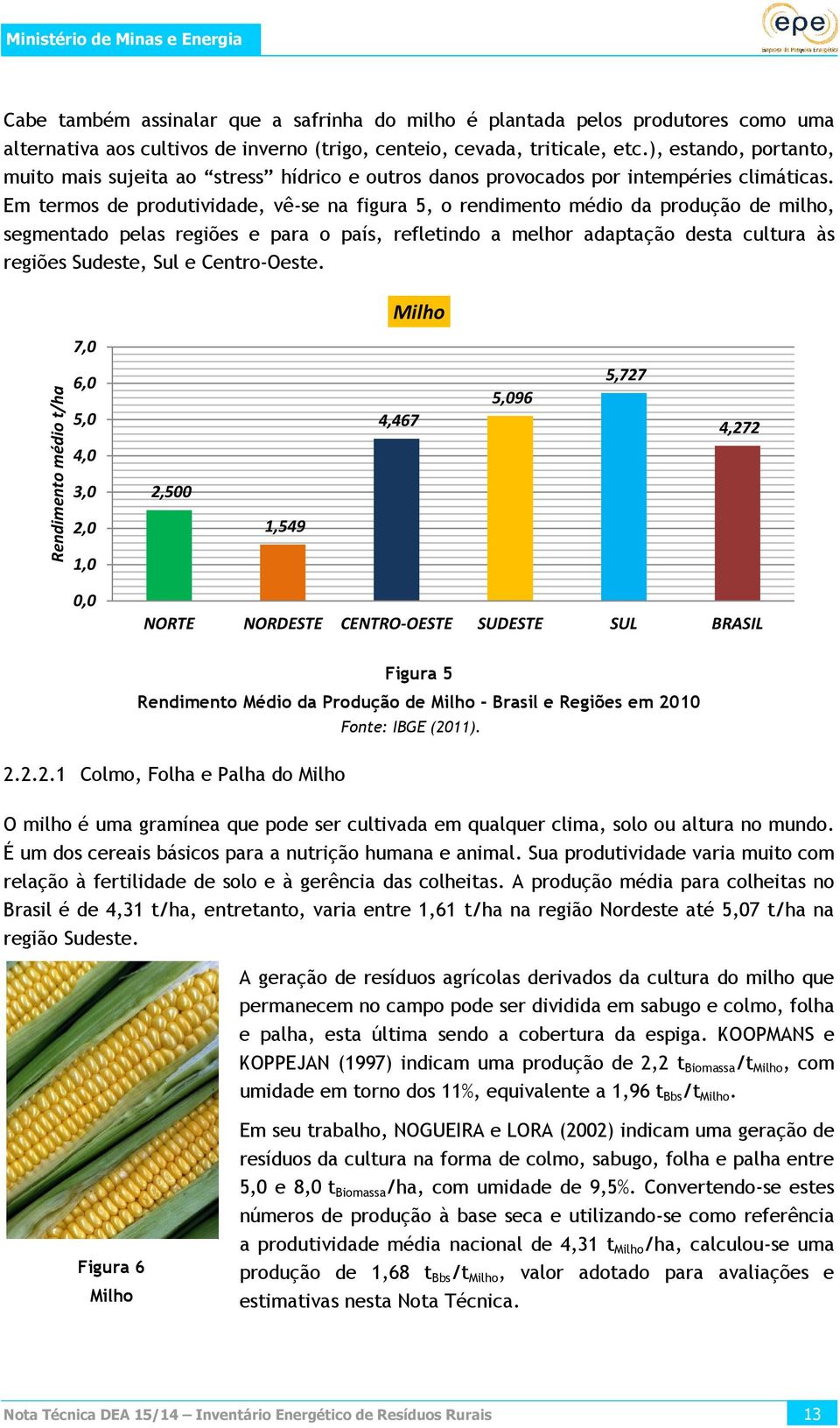 Em termos de produtividade, vê-se na figura 5, o rendimento médio da produção de milho, segmentado pelas regiões e para o país, refletindo a melhor adaptação desta cultura às regiões Sudeste, Sul e