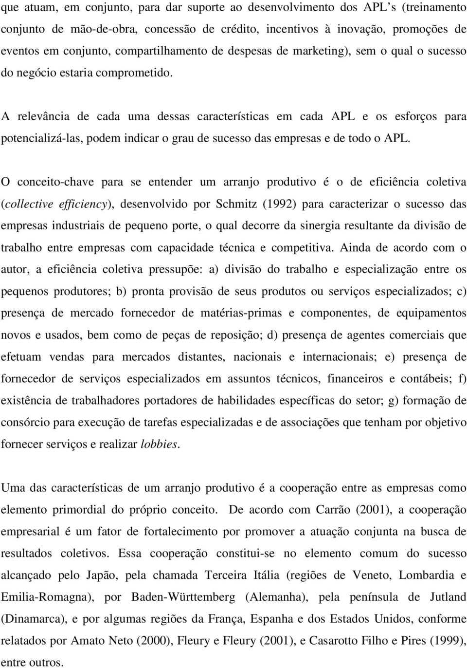 A relevância de cada uma dessas características em cada APL e os esforços para potencializá-las, podem indicar o grau de sucesso das empresas e de todo o APL.