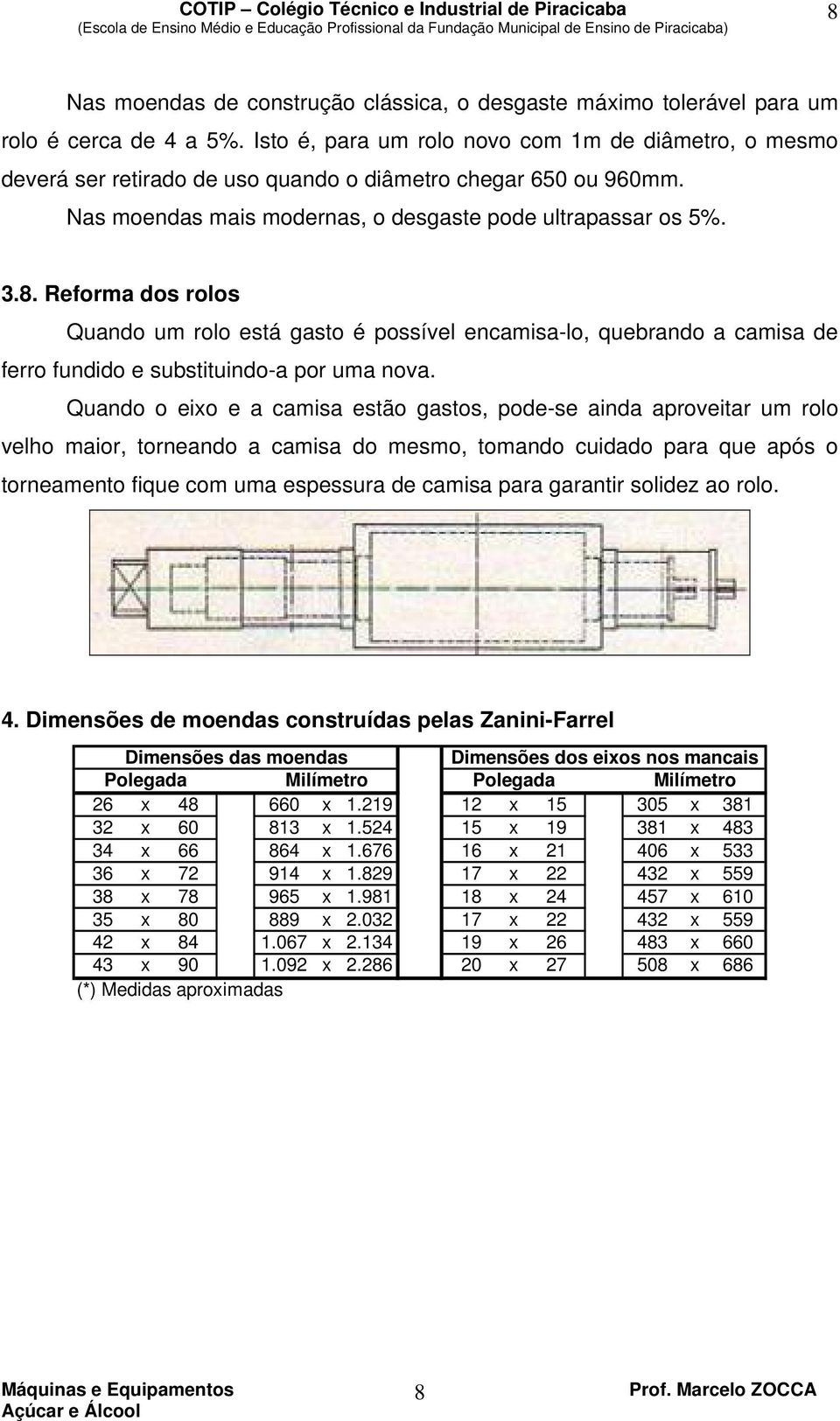 Reforma dos rolos Quando um rolo está gasto é possível encamisa-lo, quebrando a camisa de ferro fundido e substituindo-a por uma nova.