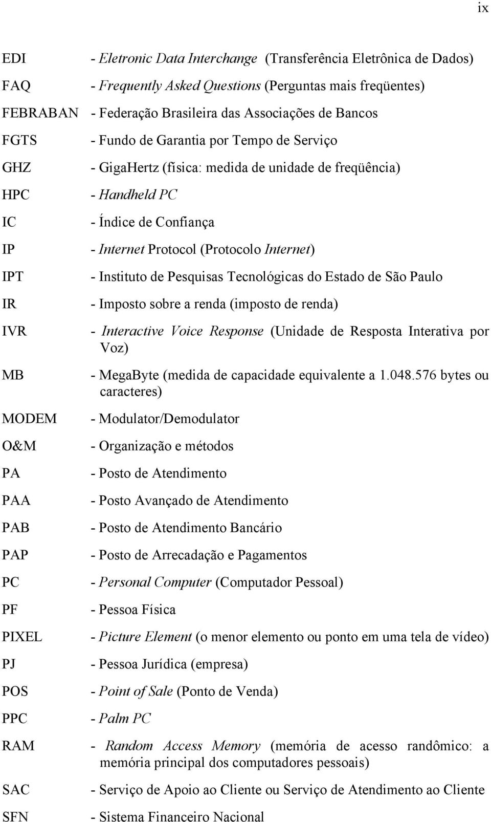 Índice de Confiança - Internet Protocol (Protocolo Internet) - Instituto de Pesquisas Tecnológicas do Estado de São Paulo - Imposto sobre a renda (imposto de renda) - Interactive Voice Response