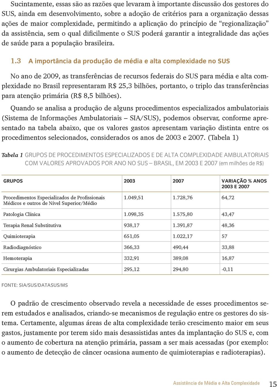 3 A importância da produção de média e alta complexidade no SUS No ano de 2009, as transferências de recursos federais do SUS para média e alta complexidade no Brasil representaram R$ 25,3 bilhões,