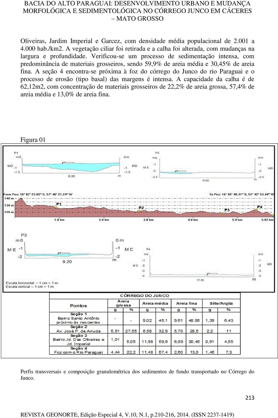 Verificou-se um processo de sedimentação intensa, com predominância de materiais grosseiros, sendo 59,9% de areia média e 30,45% de areia fina.