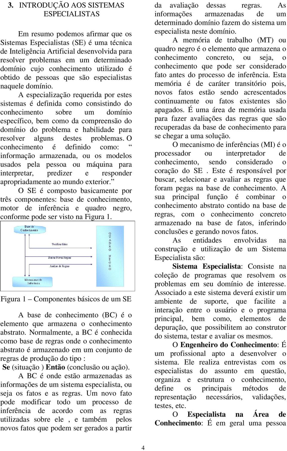 A especialização requerida por estes sistemas é definida como consistindo do conhecimento sobre um domínio específico, bem como da compreensão do domínio do problema e habilidade para resolver alguns