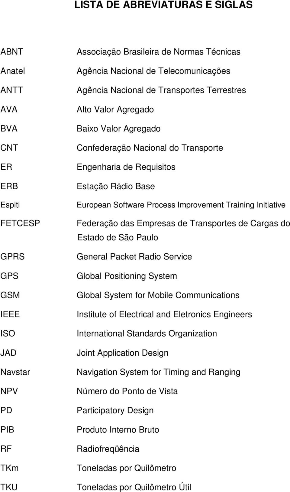 Process Improvement Training Initiative Federação das Empresas de Transportes de Cargas do Estado de São Paulo General Packet Radio Service Global Positioning System Global System for Mobile