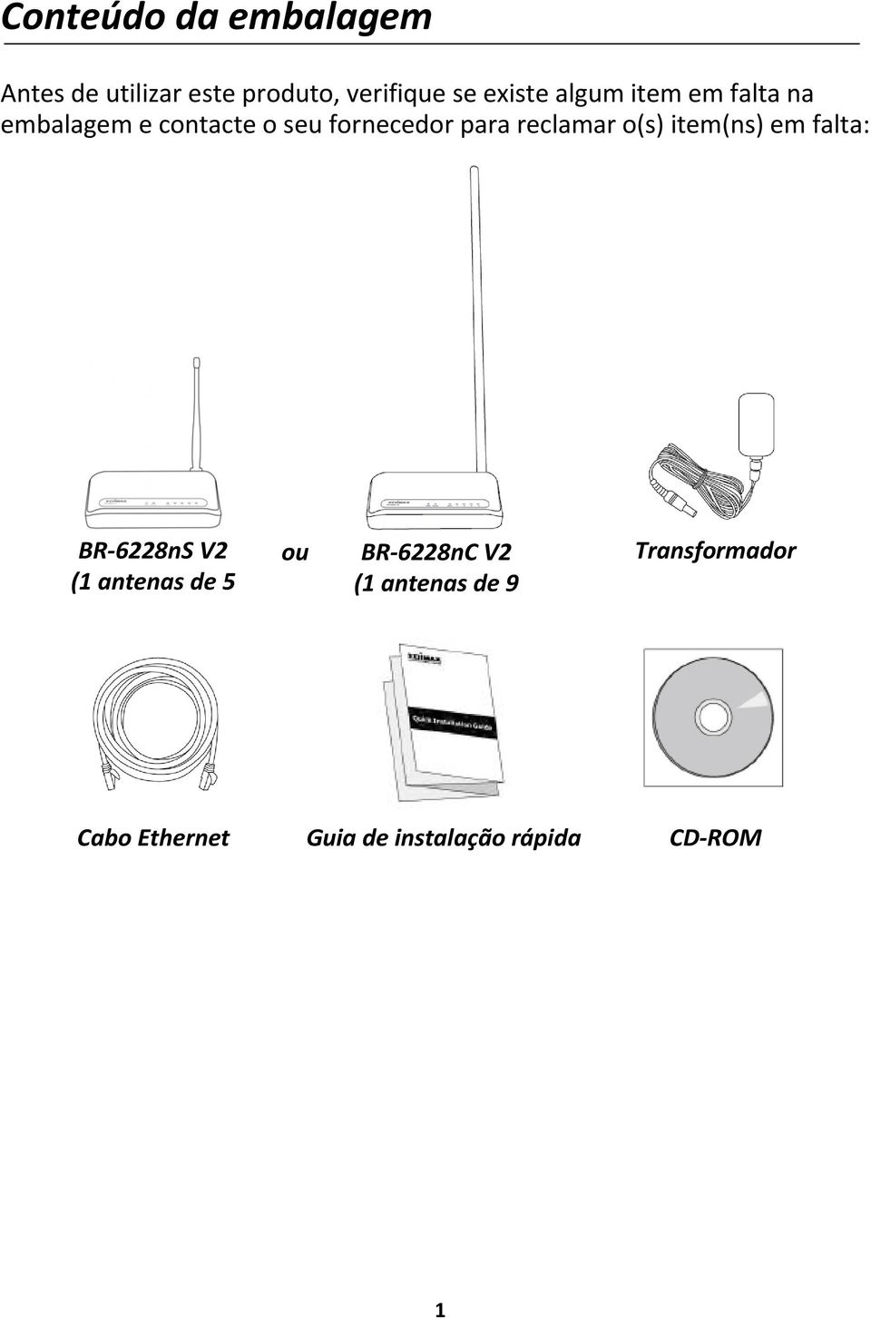 reclamar o(s) item(ns) em falta: BR 6228nS V2 (1 antenas de 5 ou BR